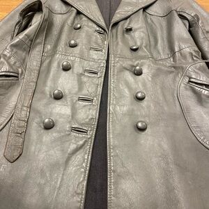 Rare Vintage NYC 1969 Gray Leather Double-Breasted Trench Coat